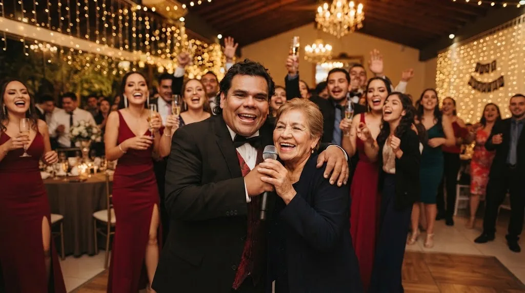 Festejado cantando junto al artista